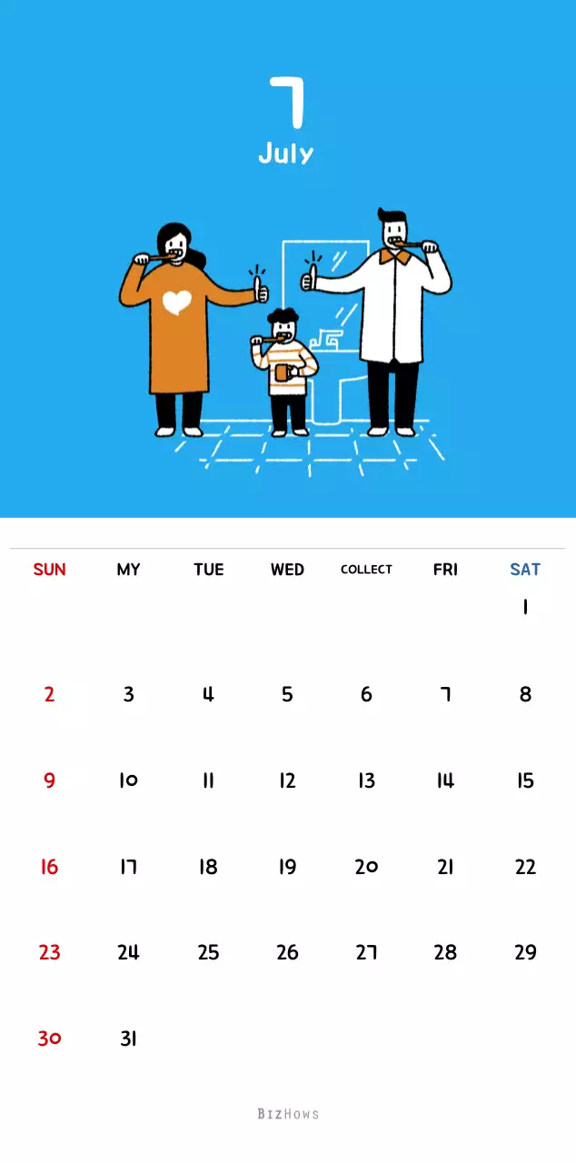 New Year's calendar with cute illustrations