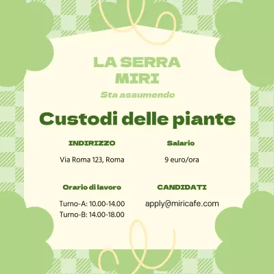 Annuncio di lavoro con sfondo verde pastello a quadri e decorazione floreale V1