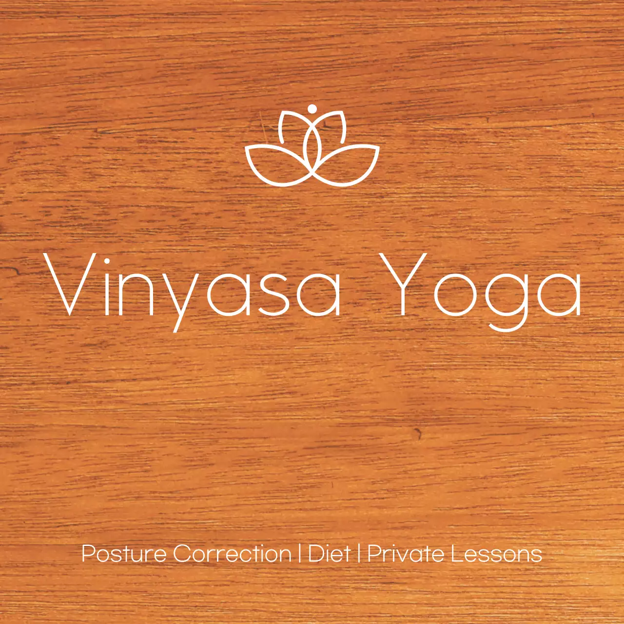 Simple wooden plaque with yoga school-related text and logo illustration