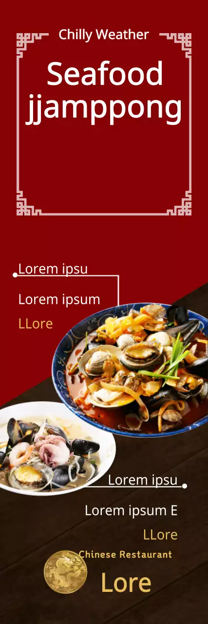 Banner vermelho tradicional de promoção de frutos do mar