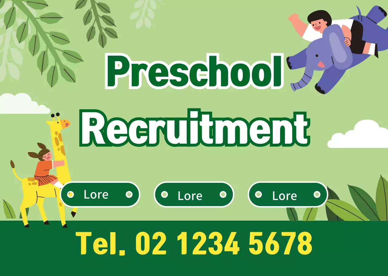 Màu xanh lá cây dễ thương minh họa nhân vật mẫu giáo tuyển dụng trẻ em