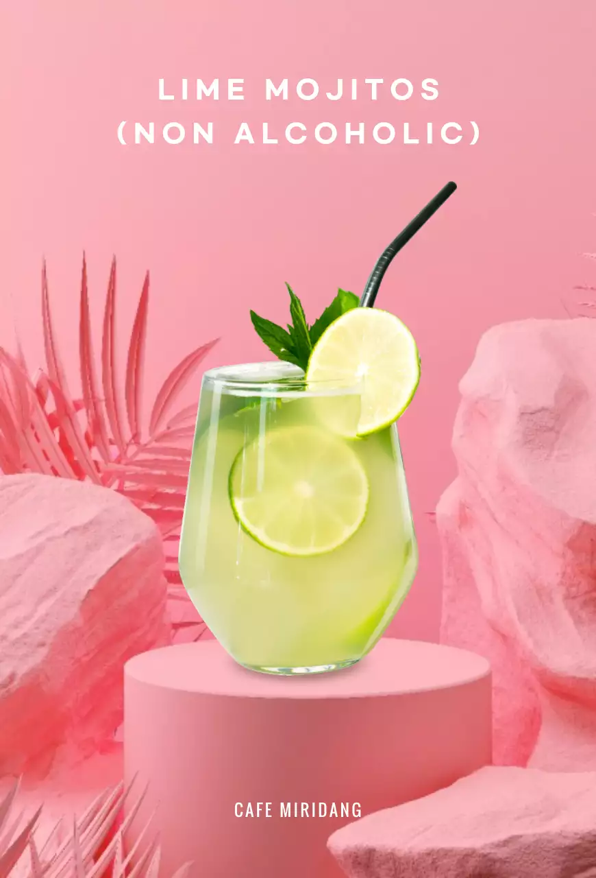 Mojito de lima com fundo tropical cor-de-rosa