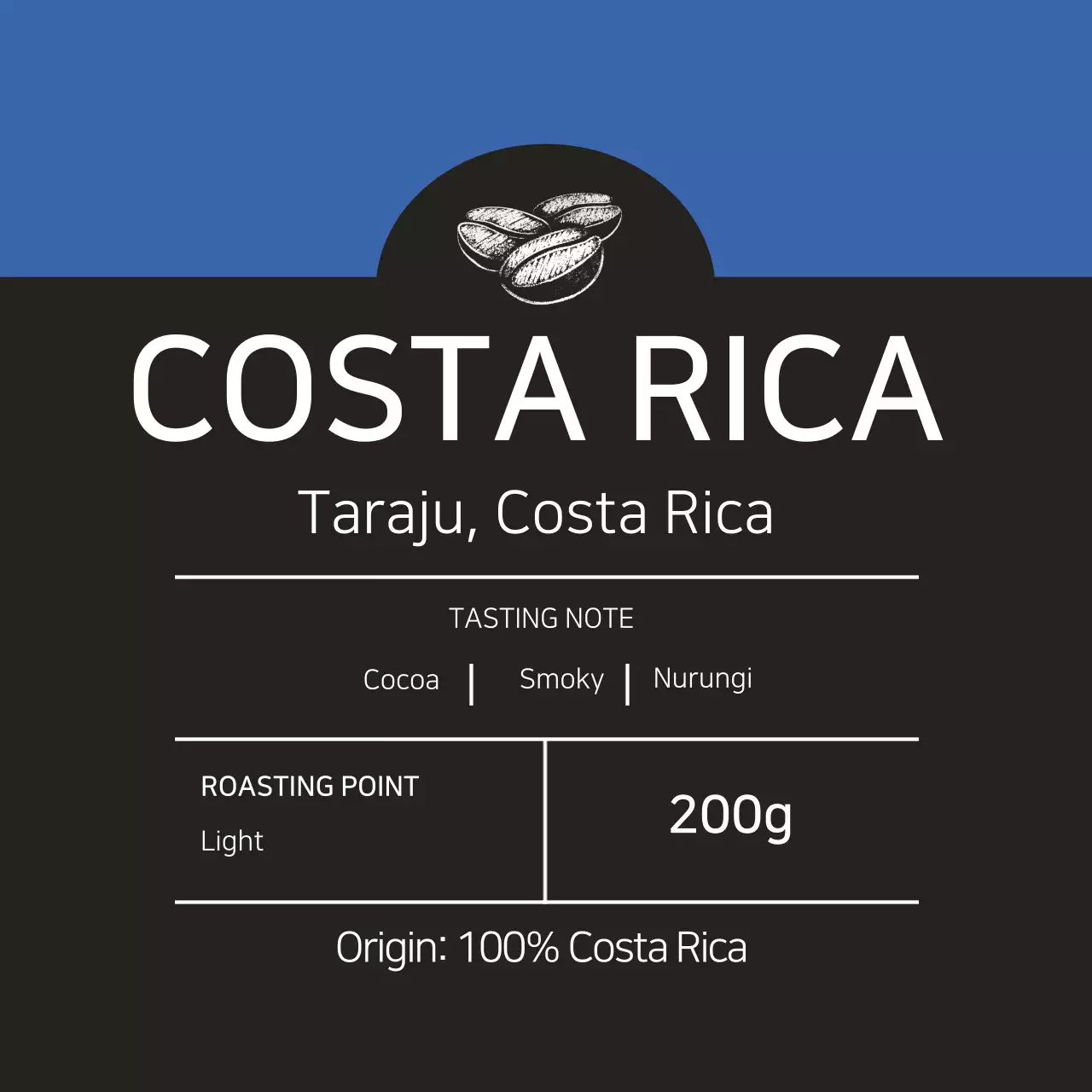 Label biji kopi bergambar biru