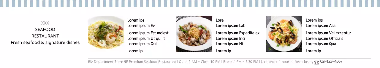 Banner de promoção de frutos do mar elegante e branco