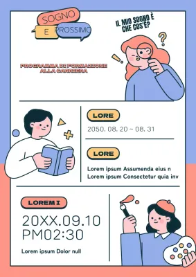 Simpatiche illustrazioni in azzurro e rosa chiaro per i programmi di educazione alla carriera