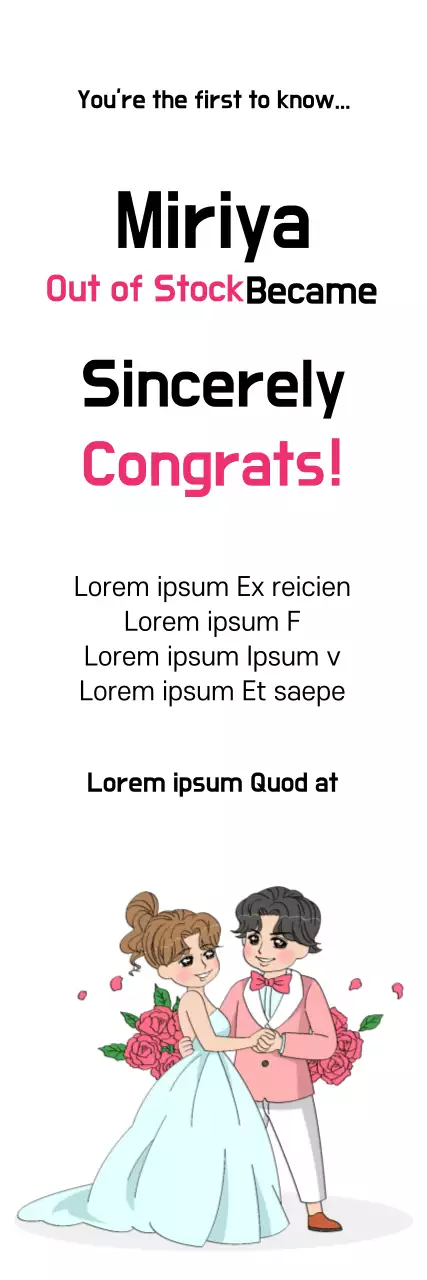 Banner de convite de casamento de desenho animado rosa