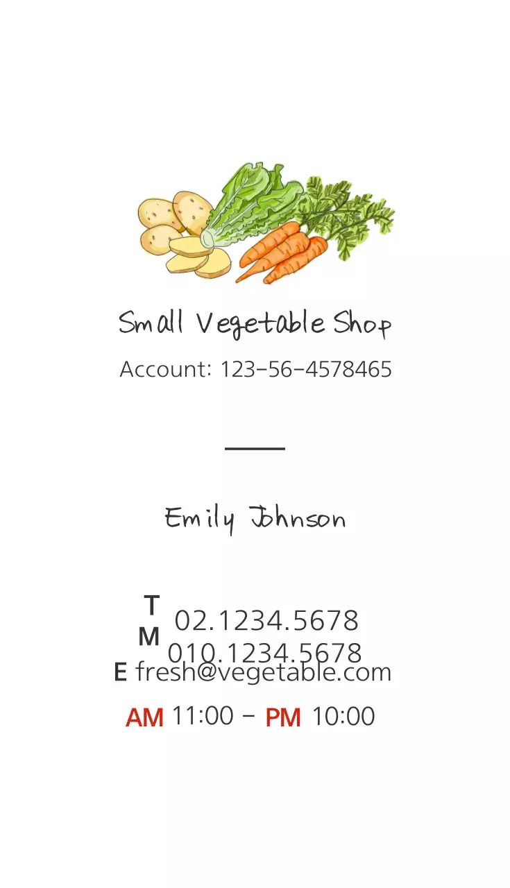 Cartão de visita colorido simples de vegetais