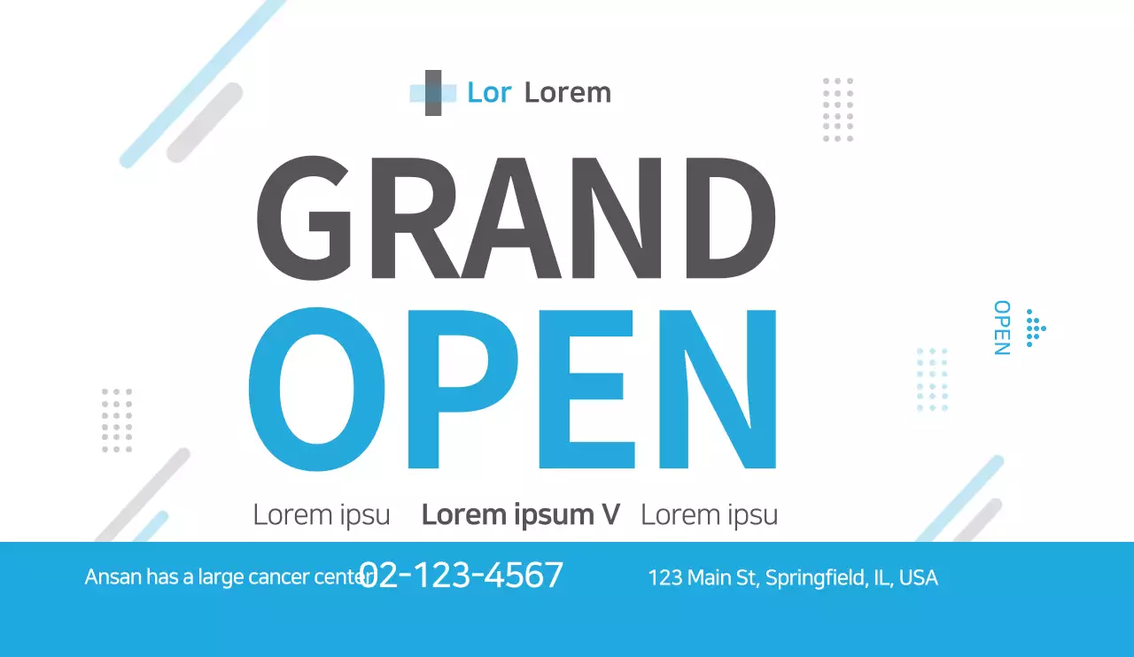 Estilo de apresentação de texto simples em azul claro e preto para anúncios de abertura de hospitais
