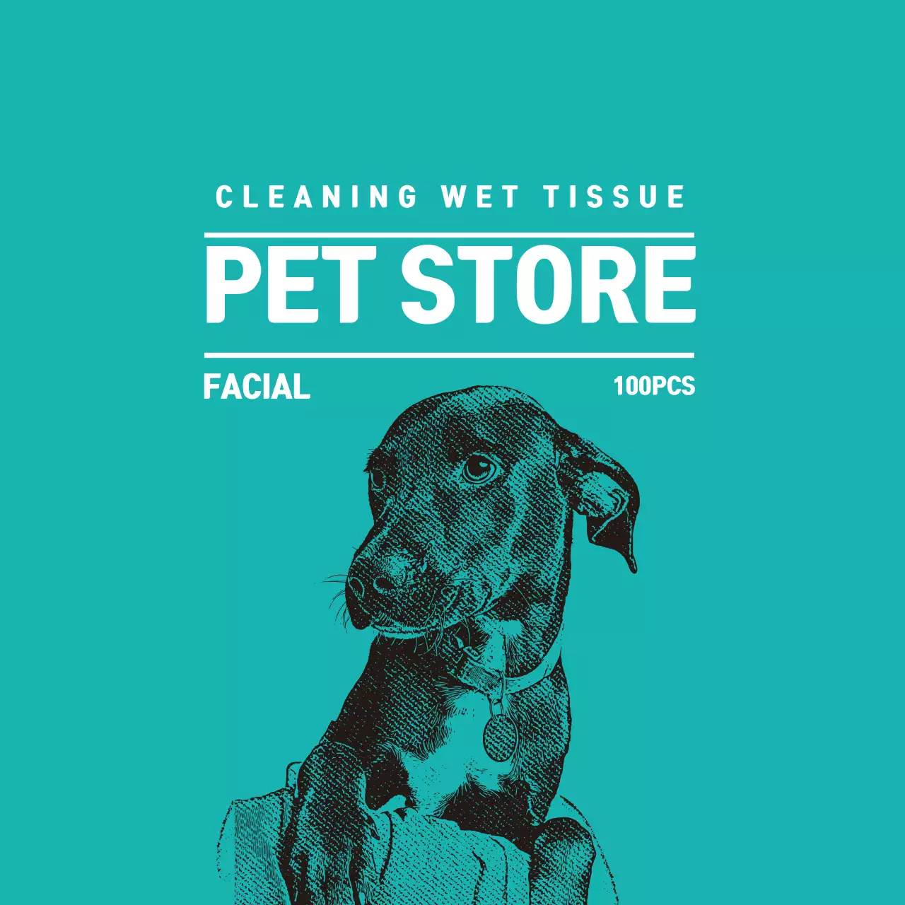 Etiqueta de loja de animais ilustrada turquesa