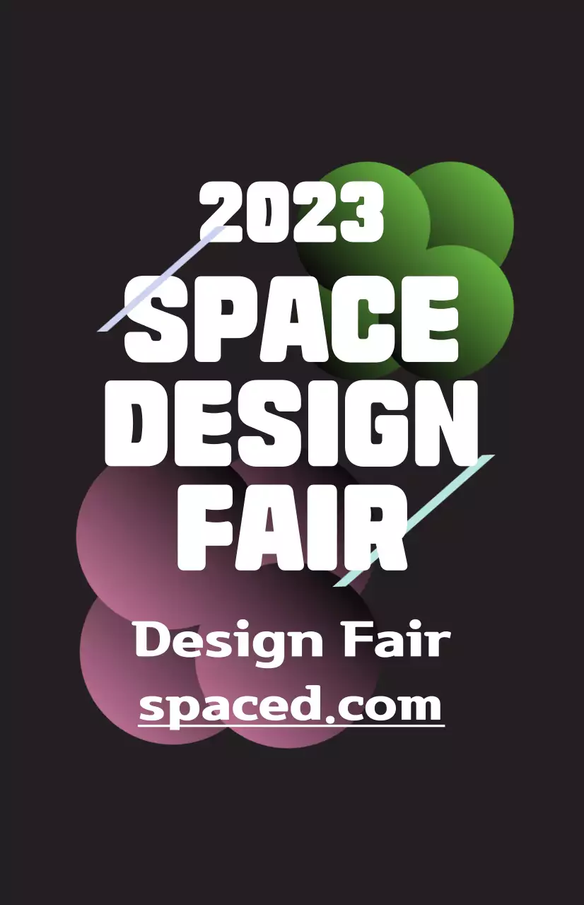 Promova uma feira de design espacial com ilustrações coloridas de formas e texto.