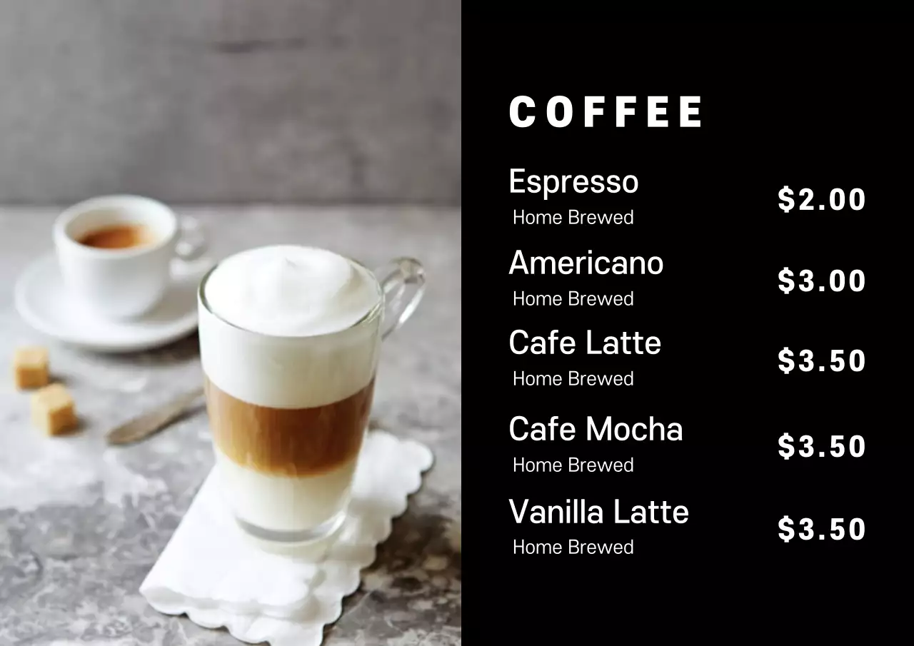 Black Modern Coffee Menu Poster