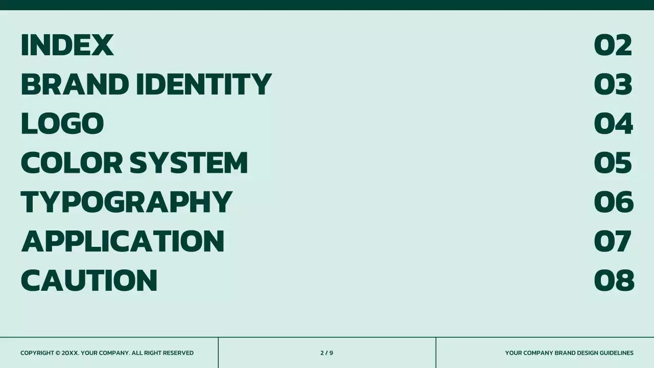 Simple brand guidelines in green with orange accents