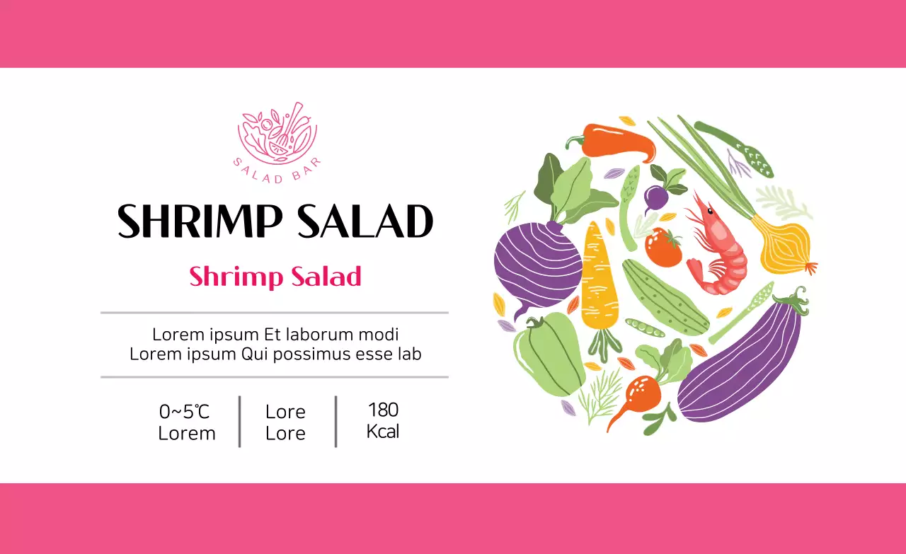 Pink Illustrated Salad Food Label