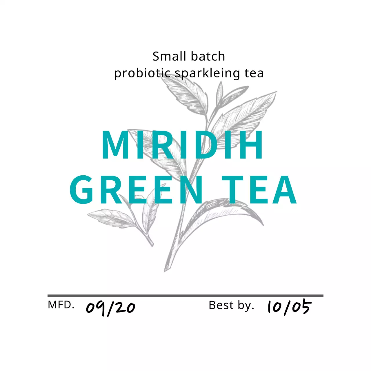 Ilustrasi biru label teh hijau kafe yang rapi