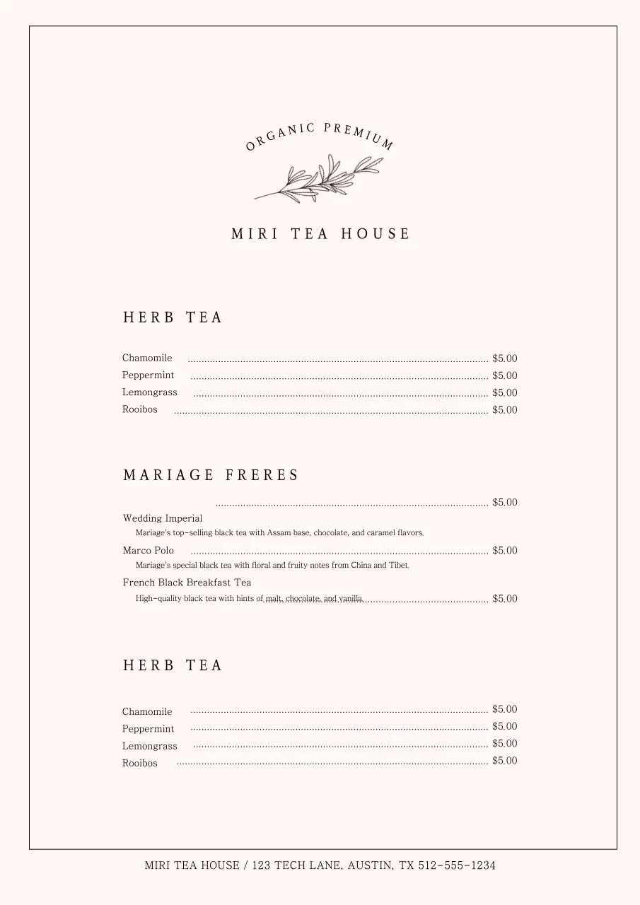 Beige Minimal Tea Menu Poster