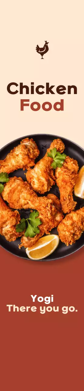 Media promosi ayam dengan latar belakang coklat dan gading