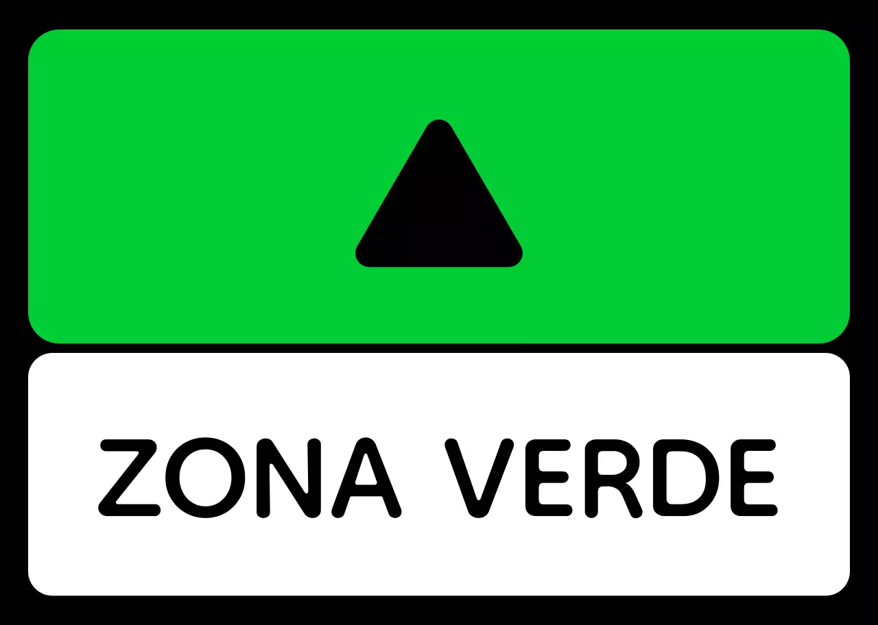 Una semplice guida di zona con testo di localizzazione verde blu viola e geometria triangolare quadrata.