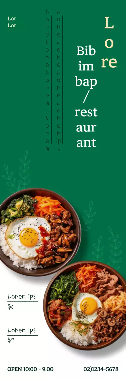 Promoção com 2 conjuntos de bibimbap sobre um fundo verde e branco
