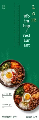 Promoção com 2 conjuntos de bibimbap sobre um fundo verde e branco