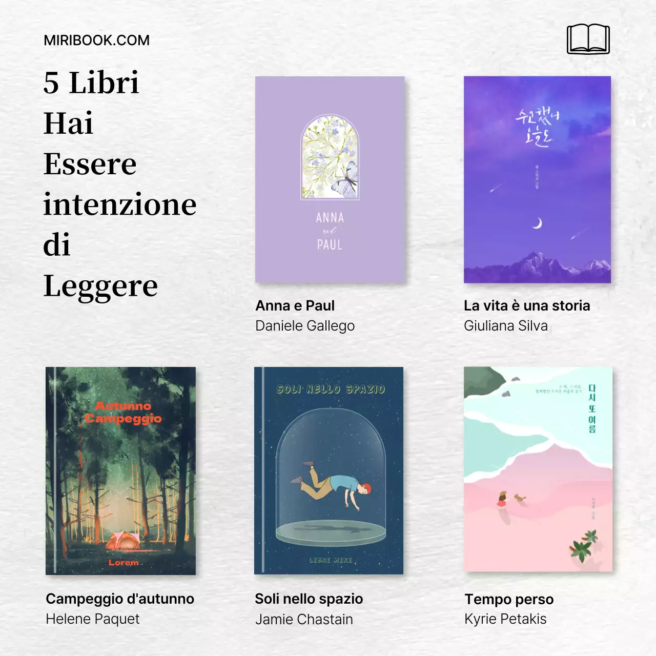Annuncio minimalista di raccomandazione di libri con sfondo di carta leggera V1