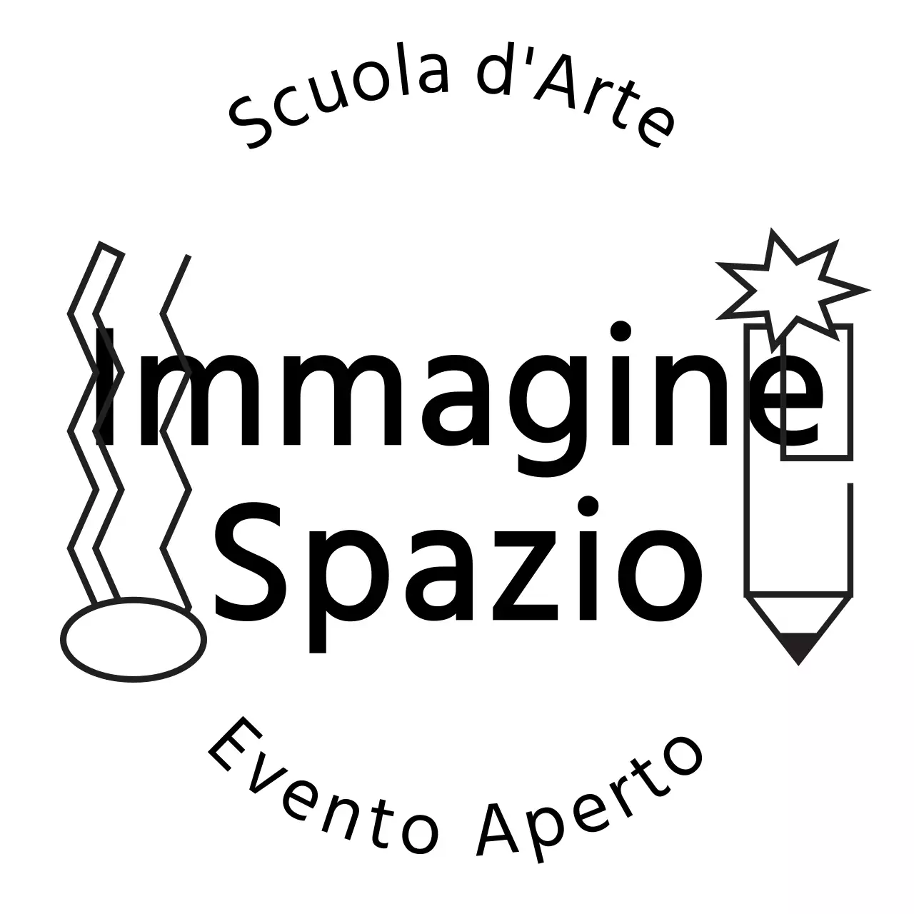 Promuovere una scuola d'arte con testo nero e illustrazioni al tratto