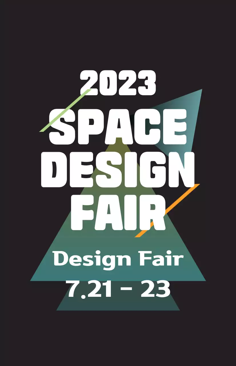 Promova uma feira de design espacial com ilustrações coloridas de formas e texto.