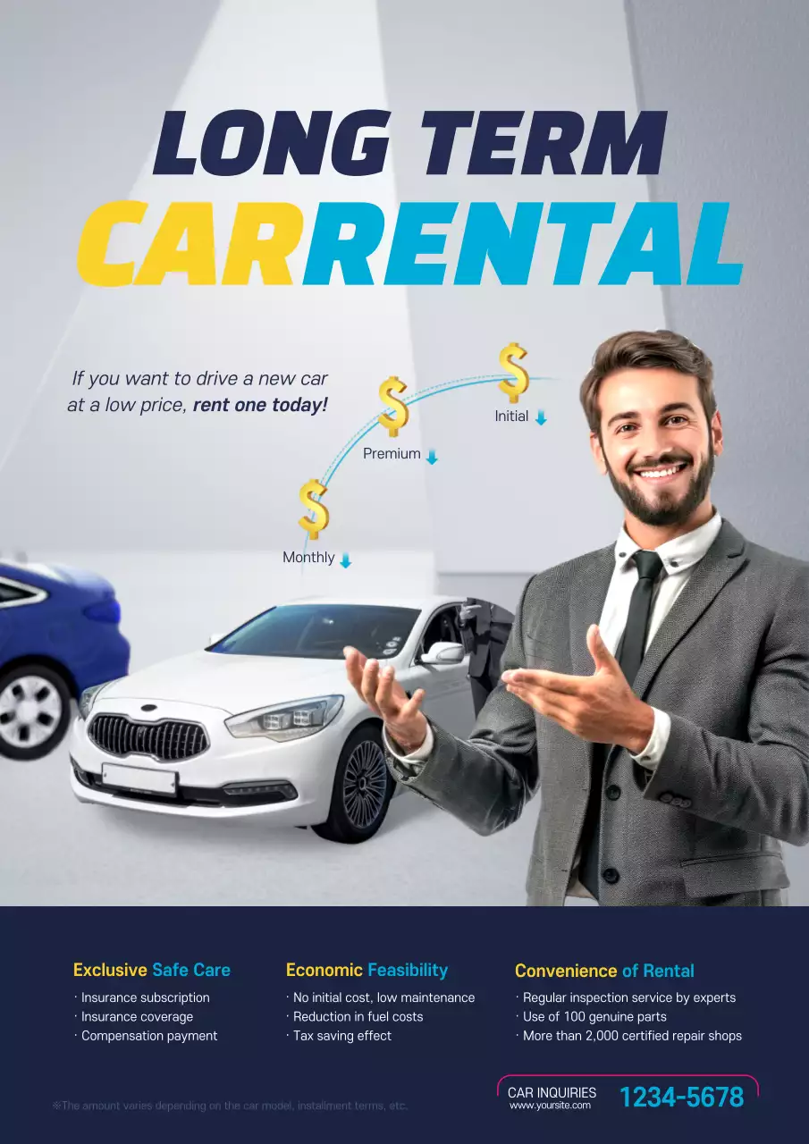 Blue Modern Car Rental Promotion Poster