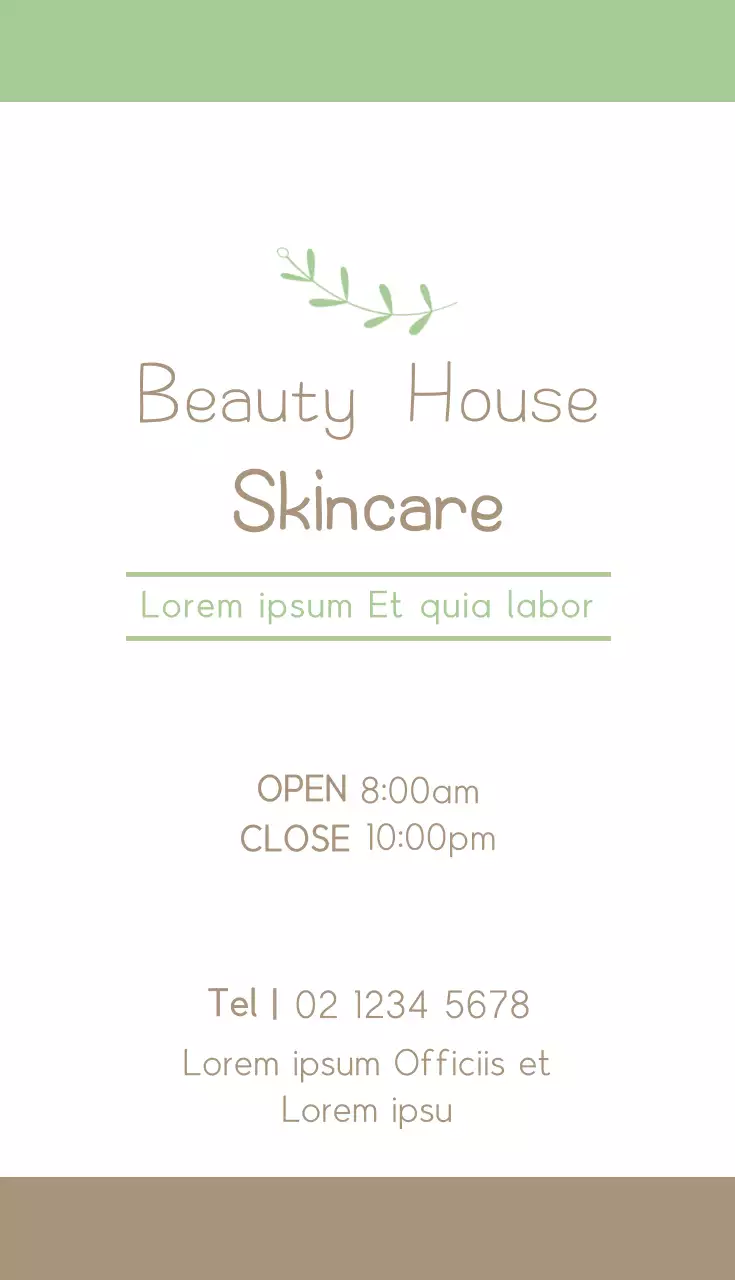Kartu Nama Promosi Perawatan Kulit Minimalis Hijau