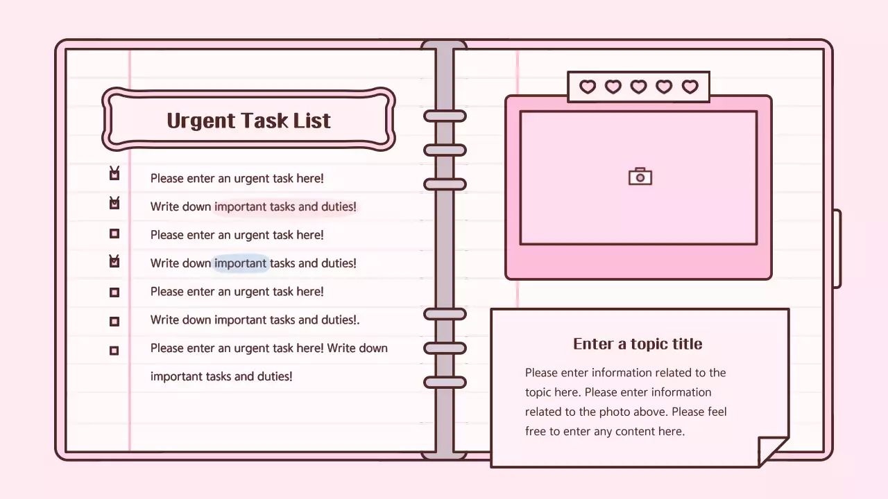 Pink Cute Diary Planner Presentation