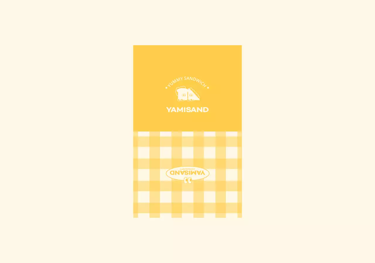 A sandwich shop with a red and yellow checkered pattern and cute characters