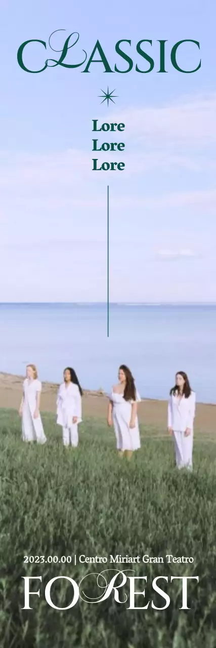 Performance puntinista quasi classica con foto statiche di campi lussureggianti e font di classe