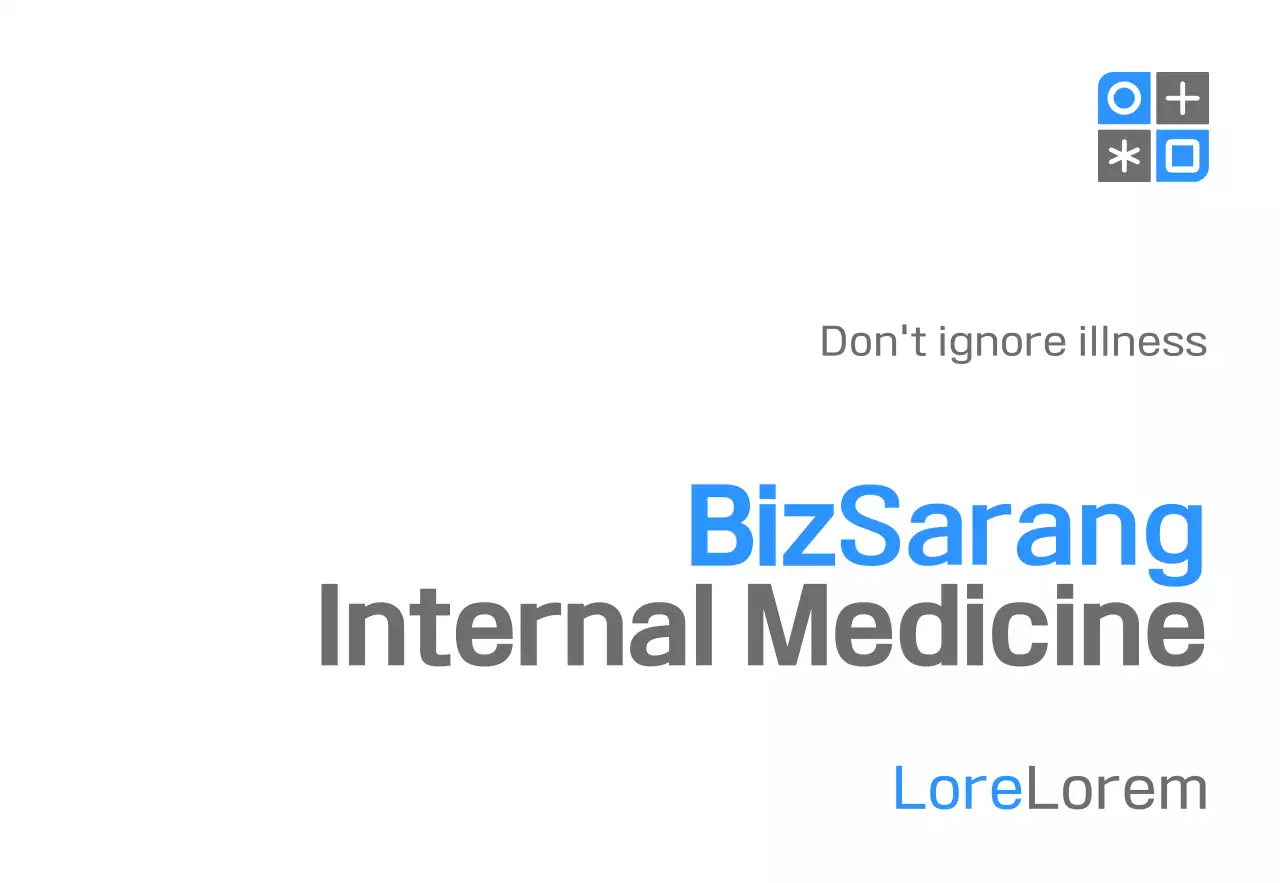 Promotional with a simple design featuring a blue and gray logo and the name of an internal medicine practice.