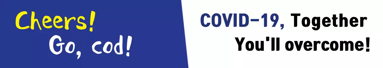 Banner de anúncio azul em negrito sobre a Covid-19