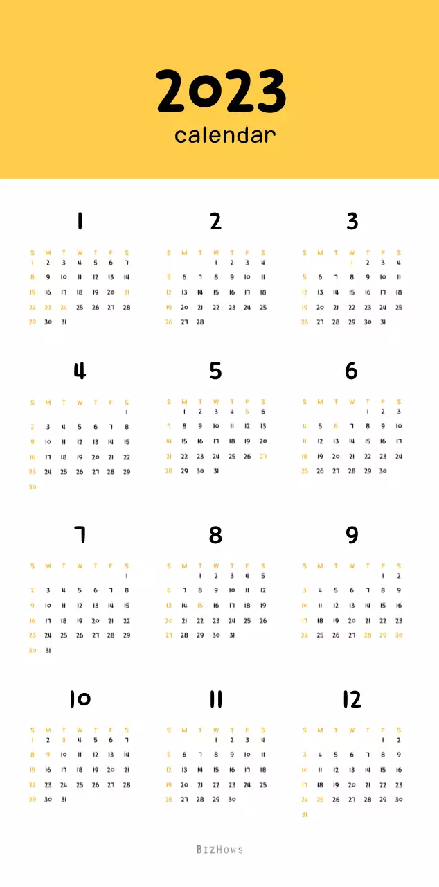 New Year's calendar with cute illustrations