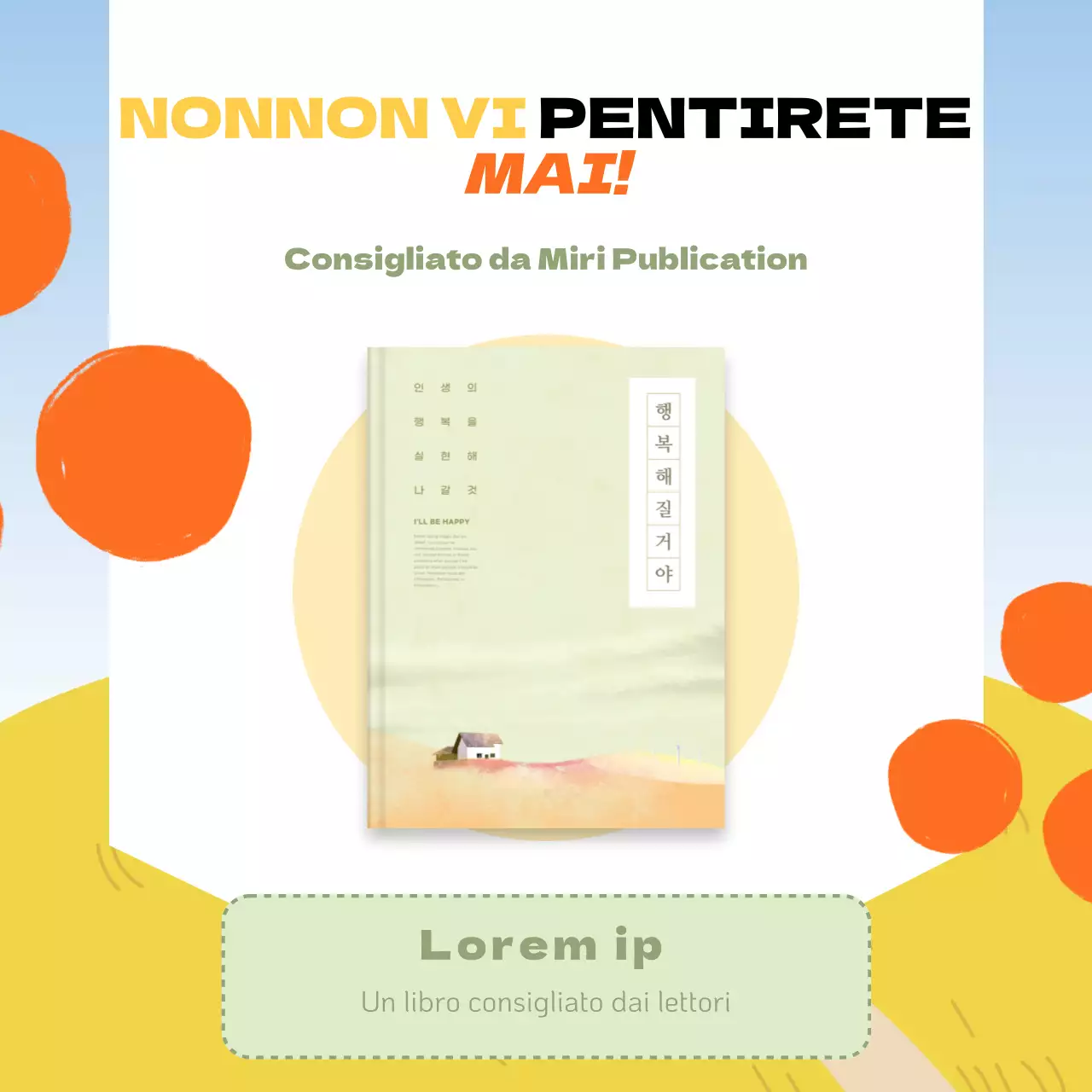 Promozione della raccomandazione di libri con sfondo illustrativo giallo e arancione V1