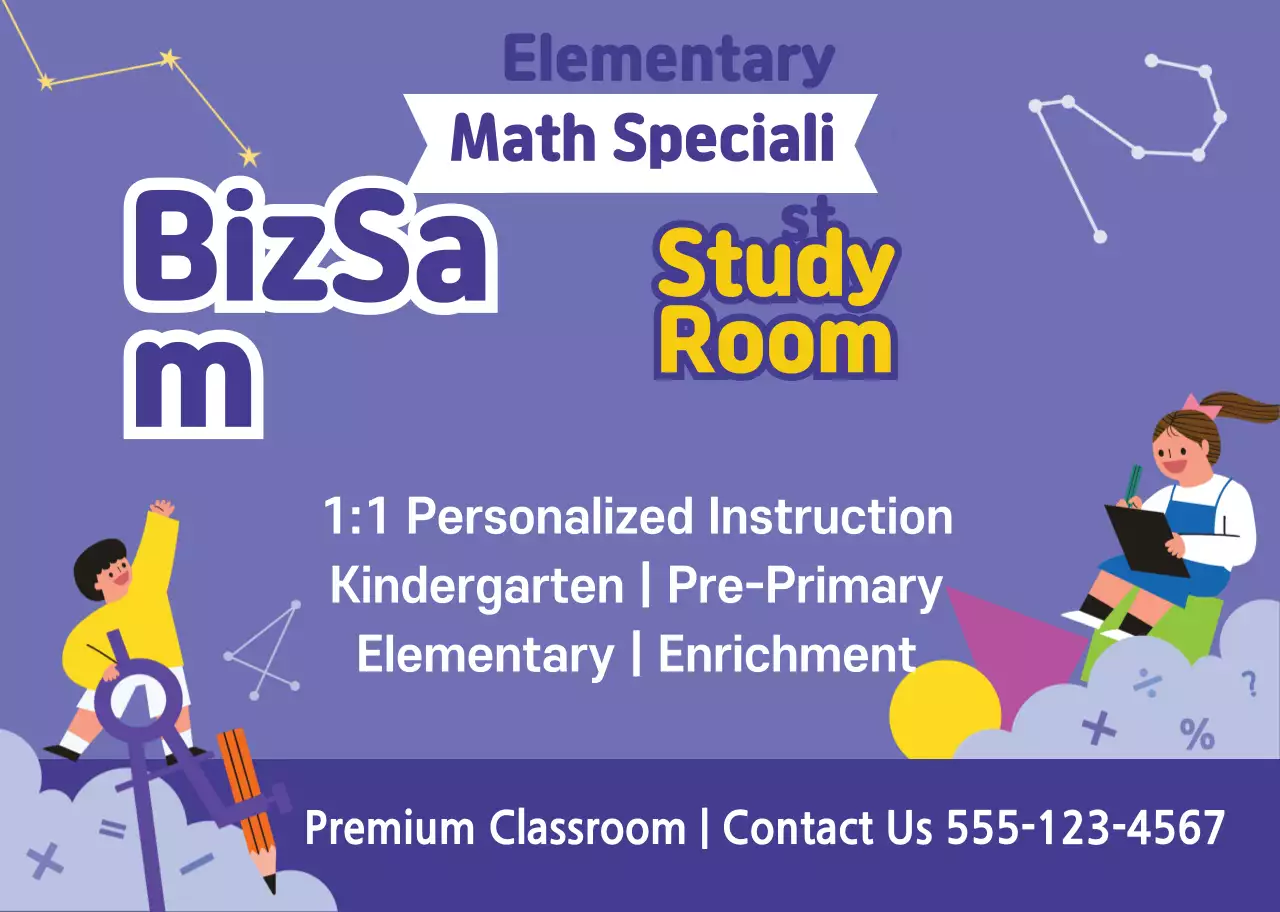 Khuyến mãi phòng học minh họa nhân vật màu tím