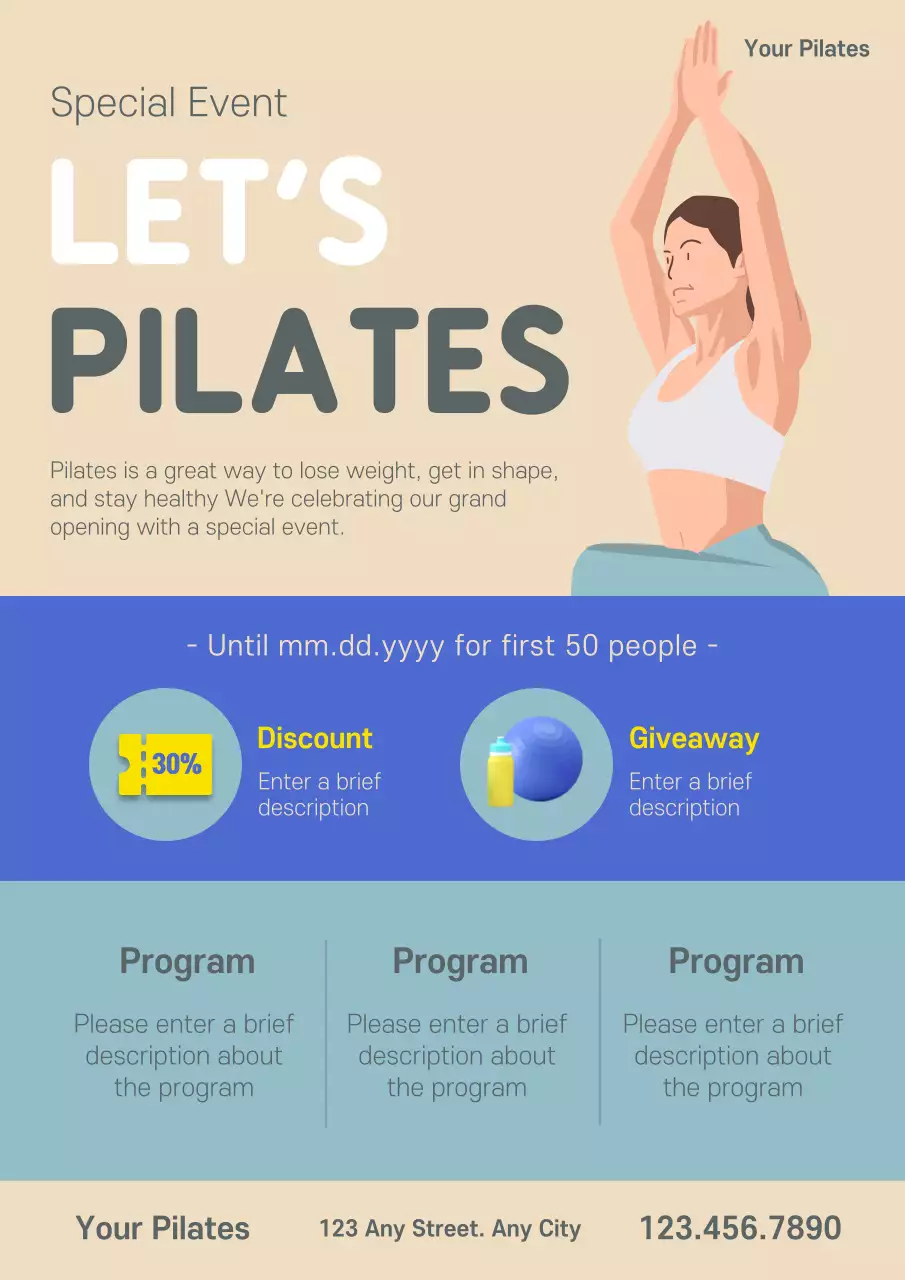 Beige Modern Pilates Promotion Poster