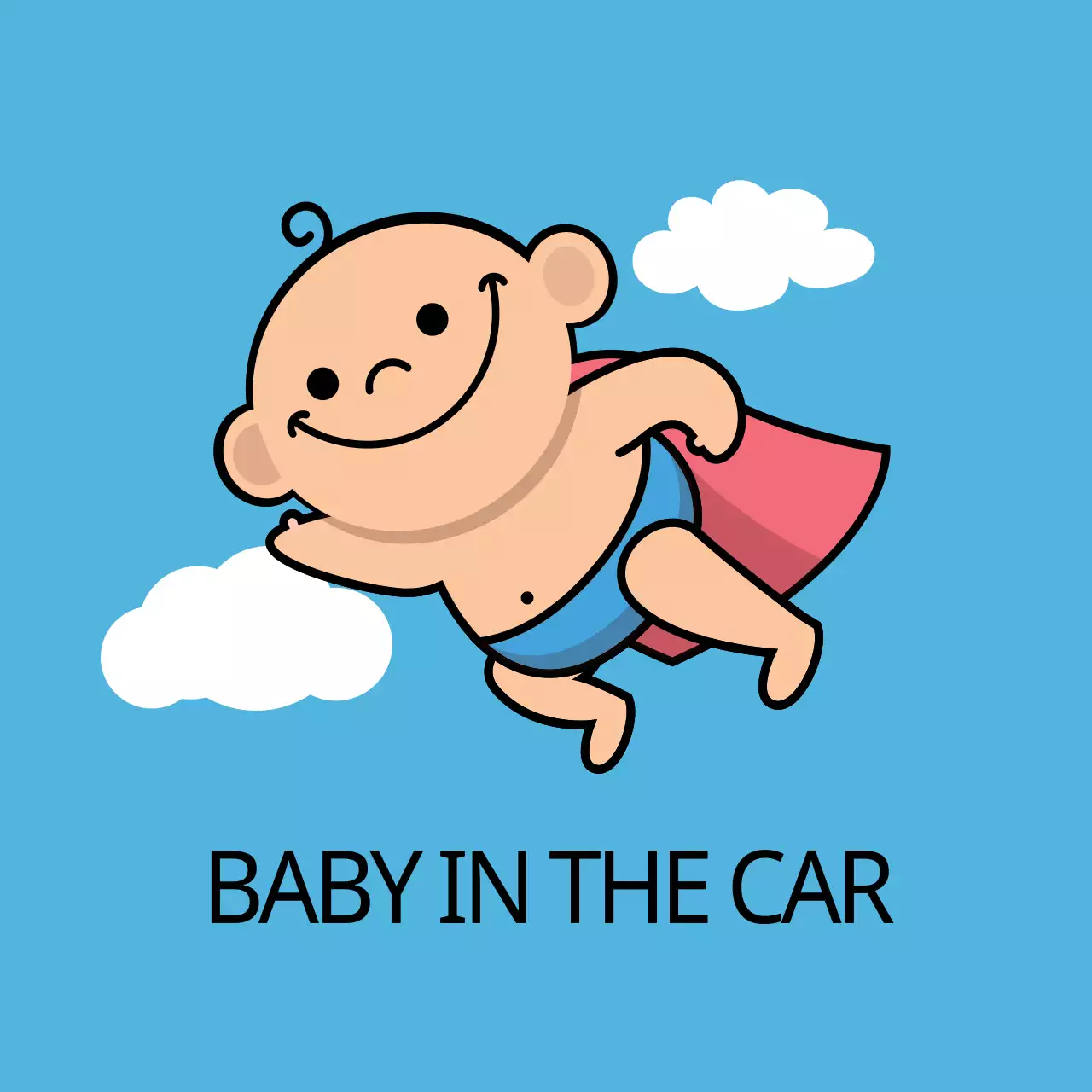 Blue sky baby illustration with a child on board