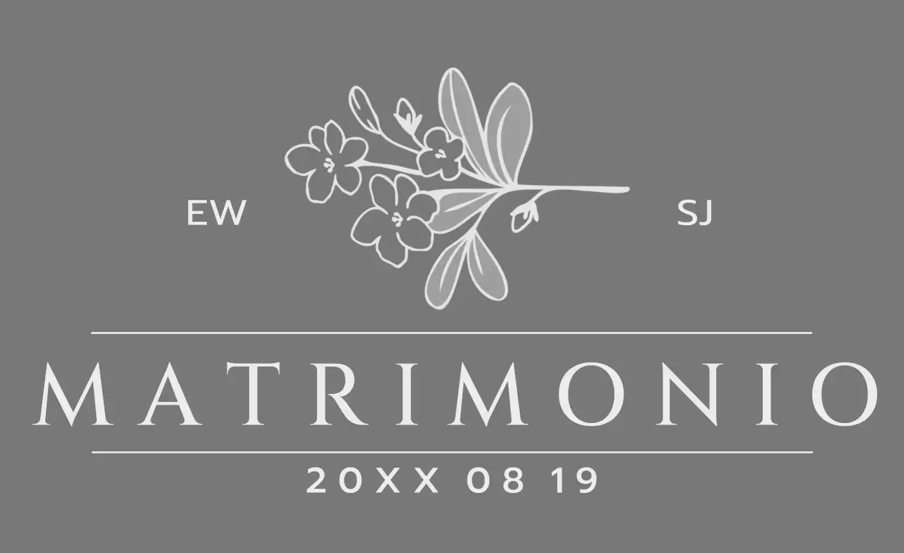 Per una partecipazione di nozze con un'illustrazione di fiori e uccelli in grigio scuro