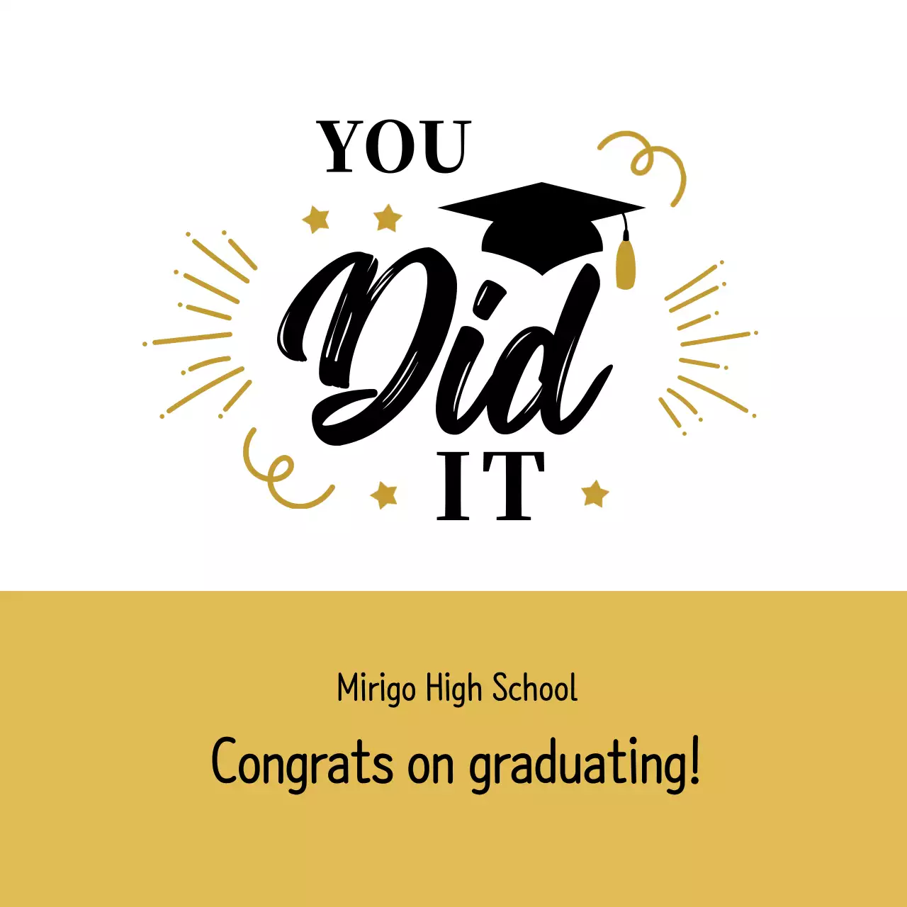 Perayaan kelulusan dengan ilustrasi hitam dan emas