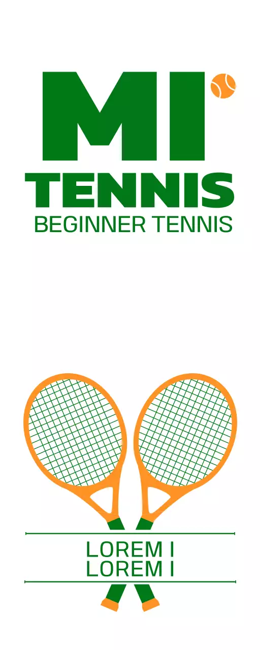 Promote a tennis school with an illustration of tennis-related items in green and orange.