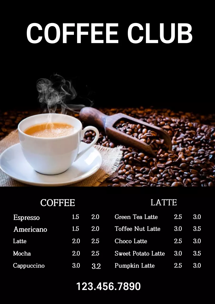 Black Simple Coffee Menu Poster
