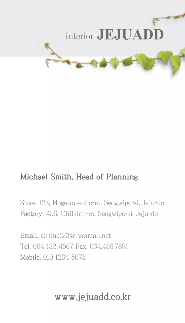 Cartão de visita interior minimalista verde