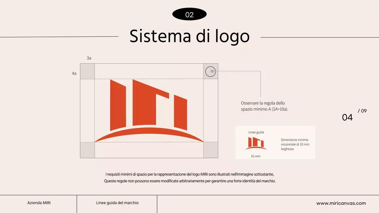 Una linea guida del marchio semplice con colori avorio e arancione