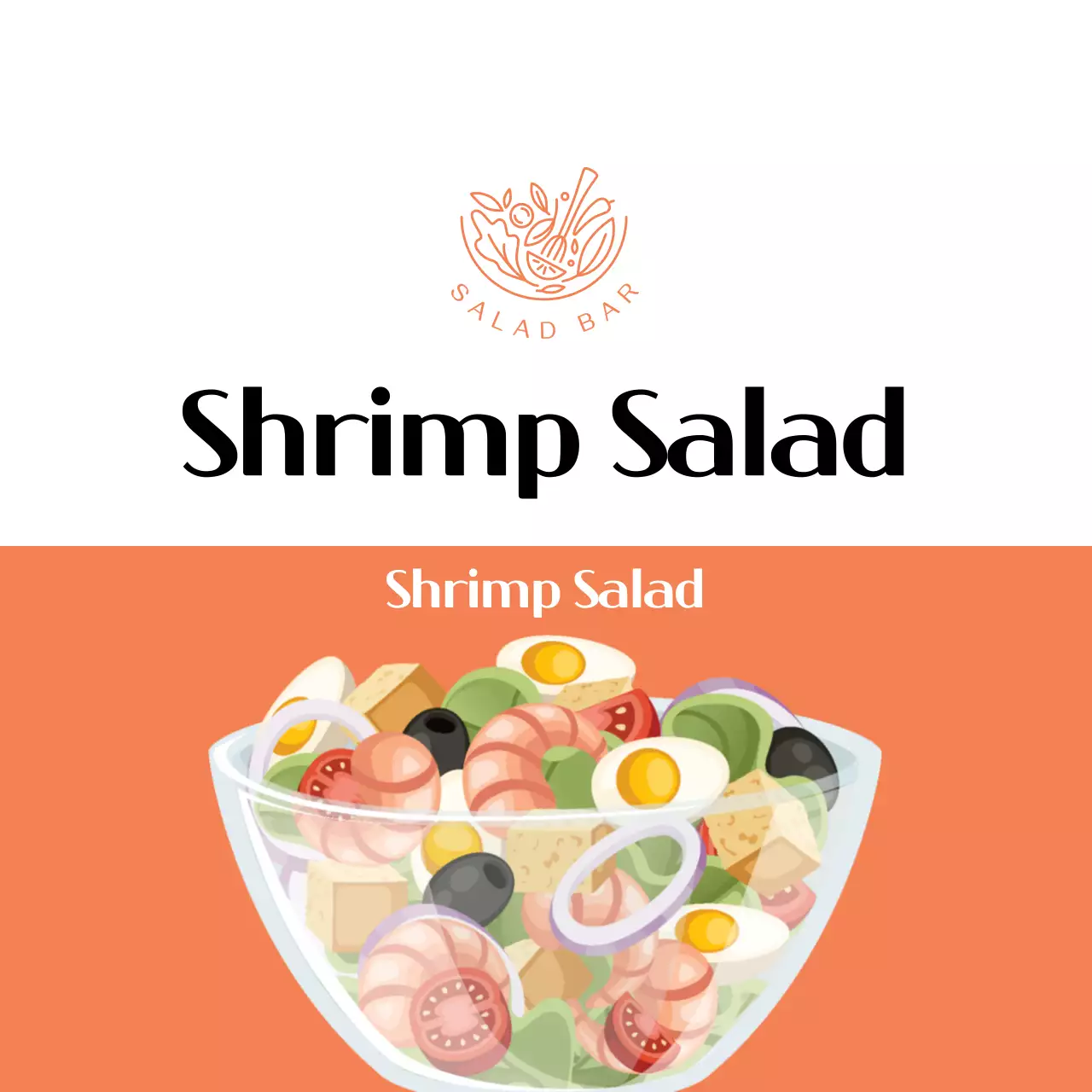 Orange Illustrated Shrimp Salad Label
