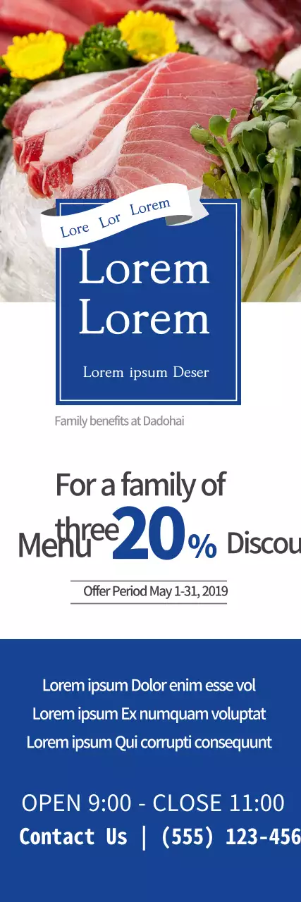 Banner Promocional Minimalista Azul de Frutos do Mar