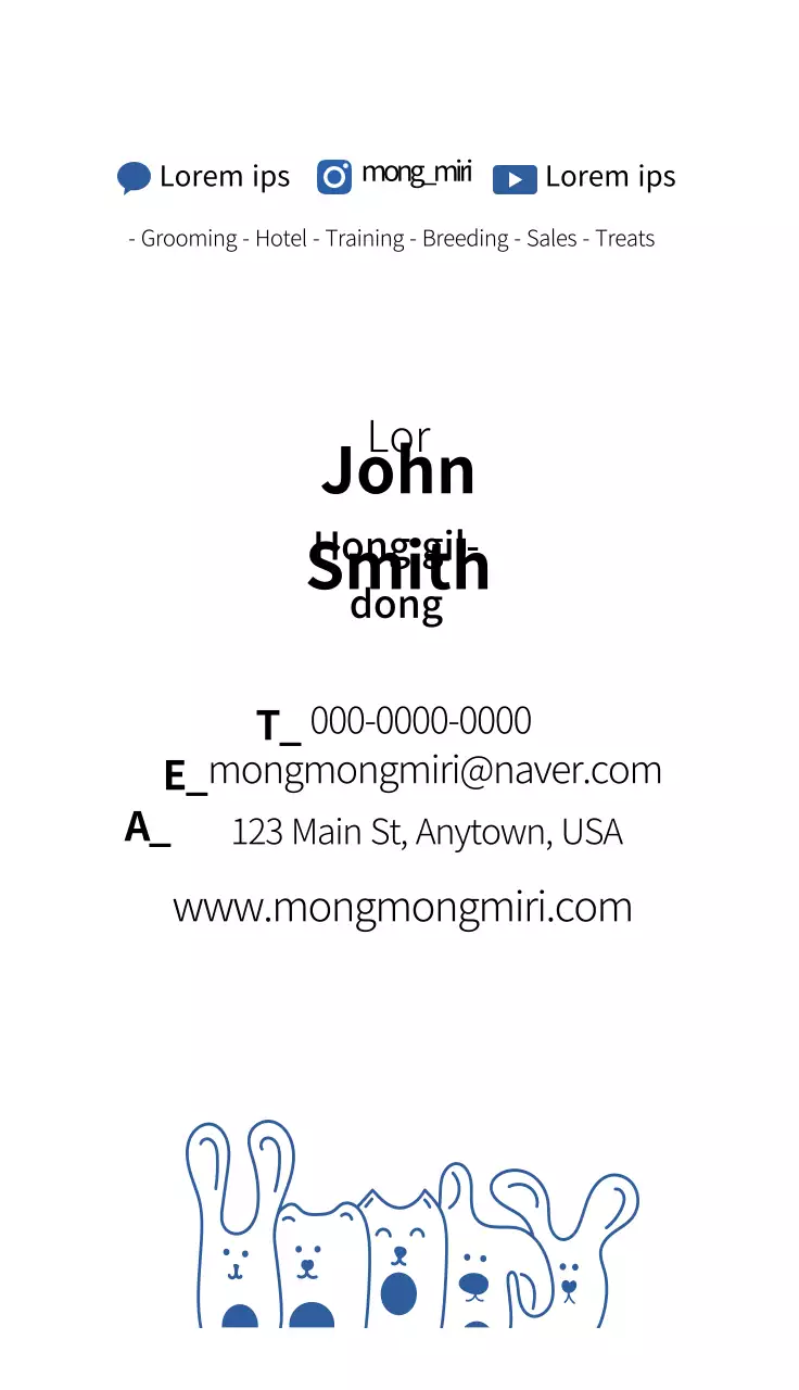 Cartão de visita de promoção de animais de estimação minimalista azul