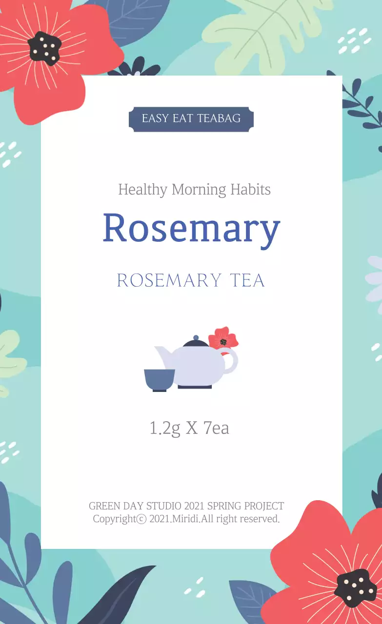 Ilustrasi biru label teh rosemary makanan yang rapi