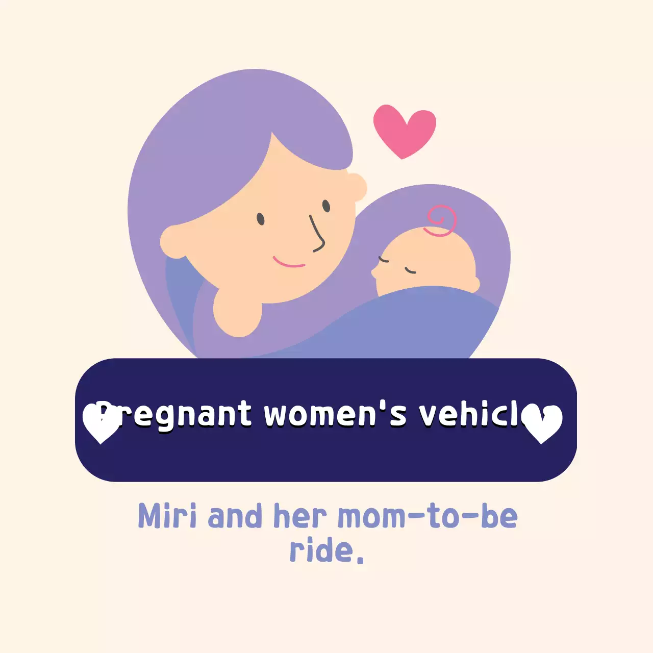 Ivory purple illustration of pregnant women boarding vehicles