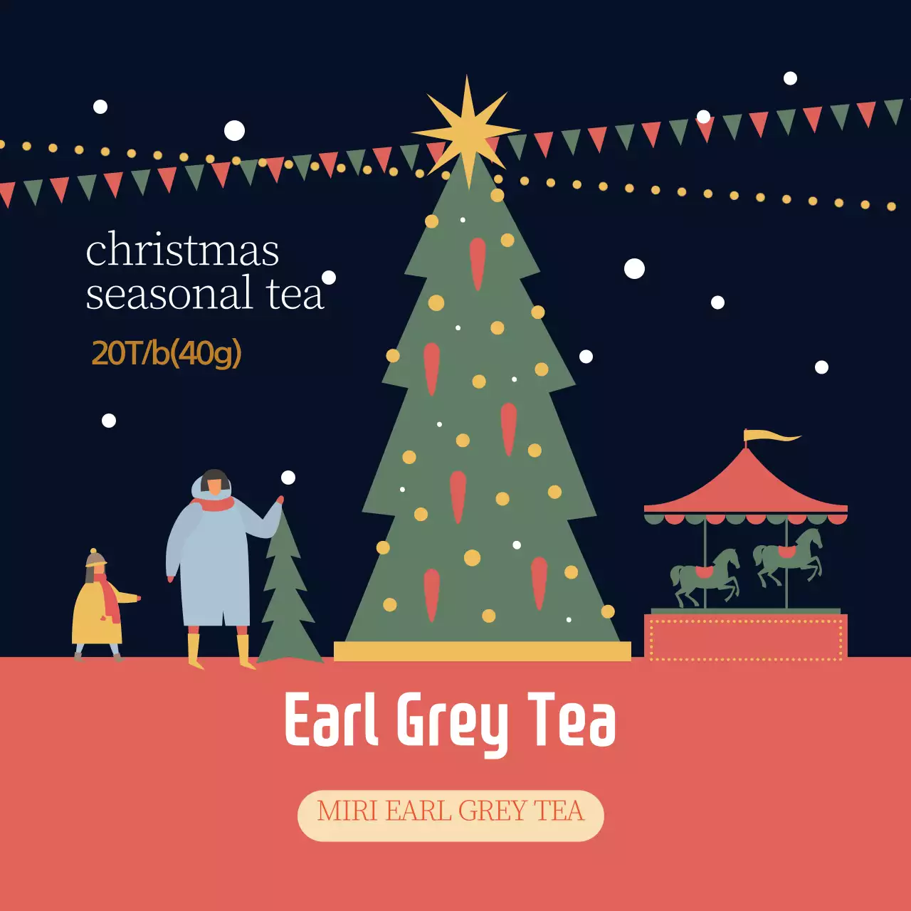 Label Teh Earl Grey Musim Natal Ilustrasi Merah Hijau